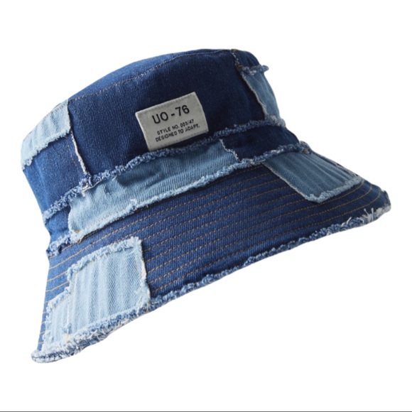 Urban Outfitters Patchwork Bucket Hat Blue Denim Canvas One Size Unisex NEW - Picture 3 of 6